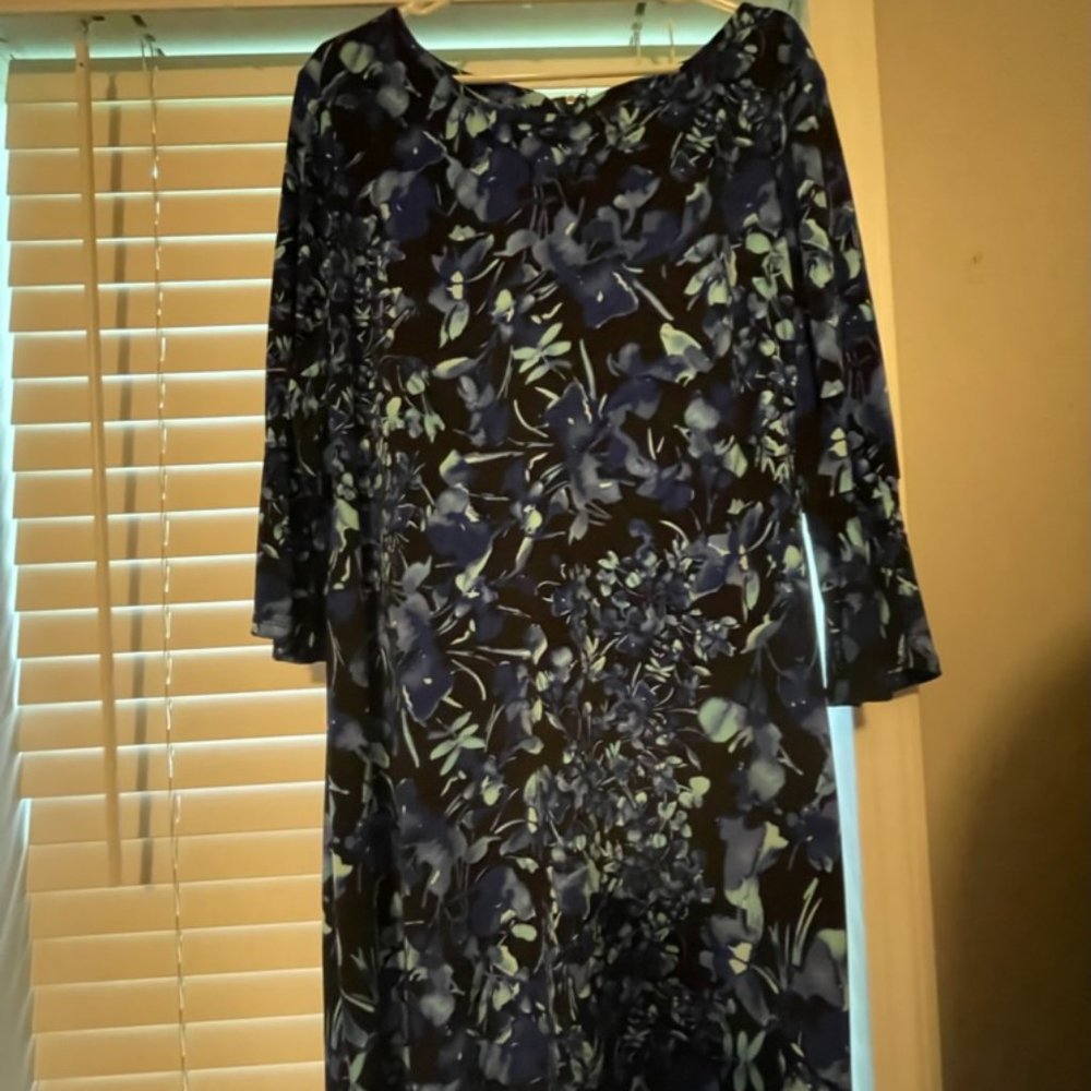 Tommy Hilfiger Navy and Blue Floral Long Sleeve Midi Dress